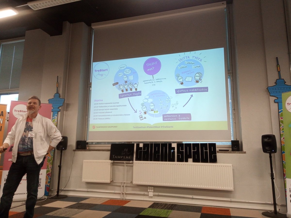 kariputtonen's tweet photo. #talentmeet @TreStartti Tutustumassa noin kymmeneen yritykseen. Yritykset pitsaavat kohta. https://t.co/yqx1gcy7hK