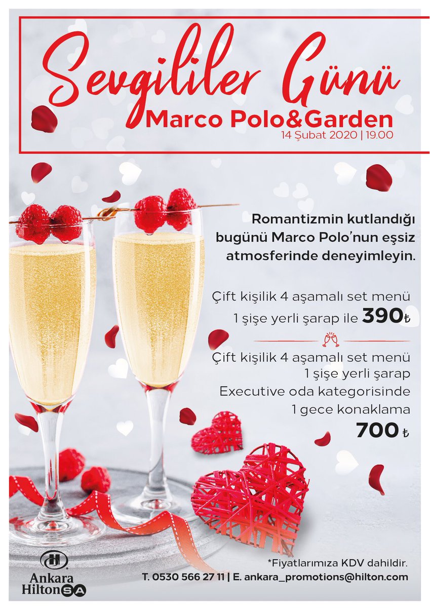 Sevgililer Günü’nü 14 Şubat saat 19.00’da Marco Polo Garden’ın eşsiz atmosferinde kutlamak, lezzet ve romantizm dolu bir günde buluşmak için sizler de Ankara HiltonSA’ya davetlisiniz