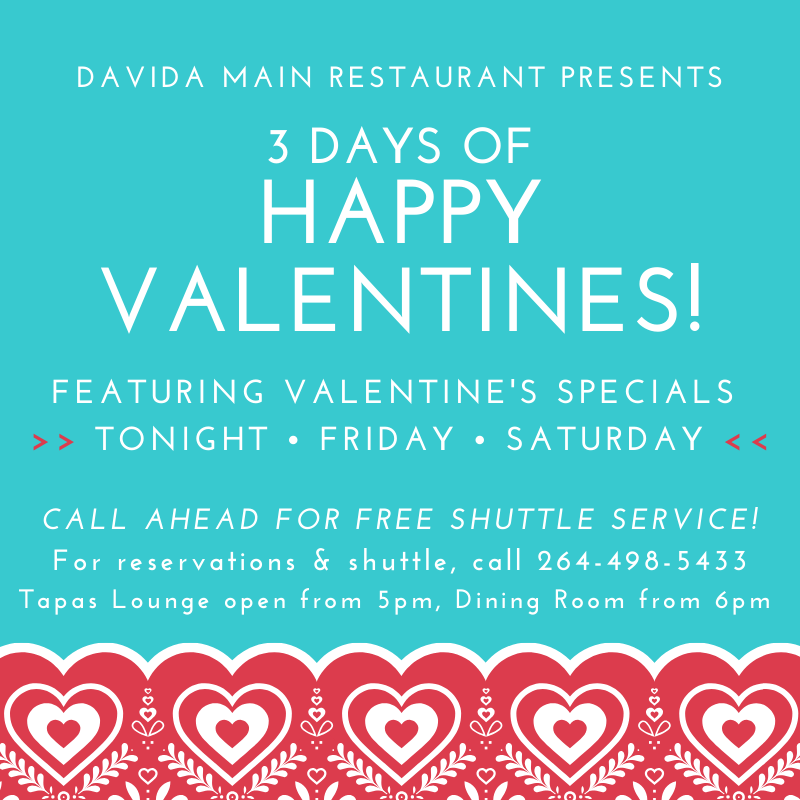 davidacrocusbay's tweet photo. Our chefs have amazing specials tonight, tomorrow, &amp; Saturday + our full dinner &amp; tapas menus too! Call for round trip shuttle service to/from your place to ours. YES, WE WILL PICK YOU UP 😍 Call 264-498-5433 or email info@davidaanguilla.com for reservations &amp; shuttle. https://t.co/8TJU9CDbug
