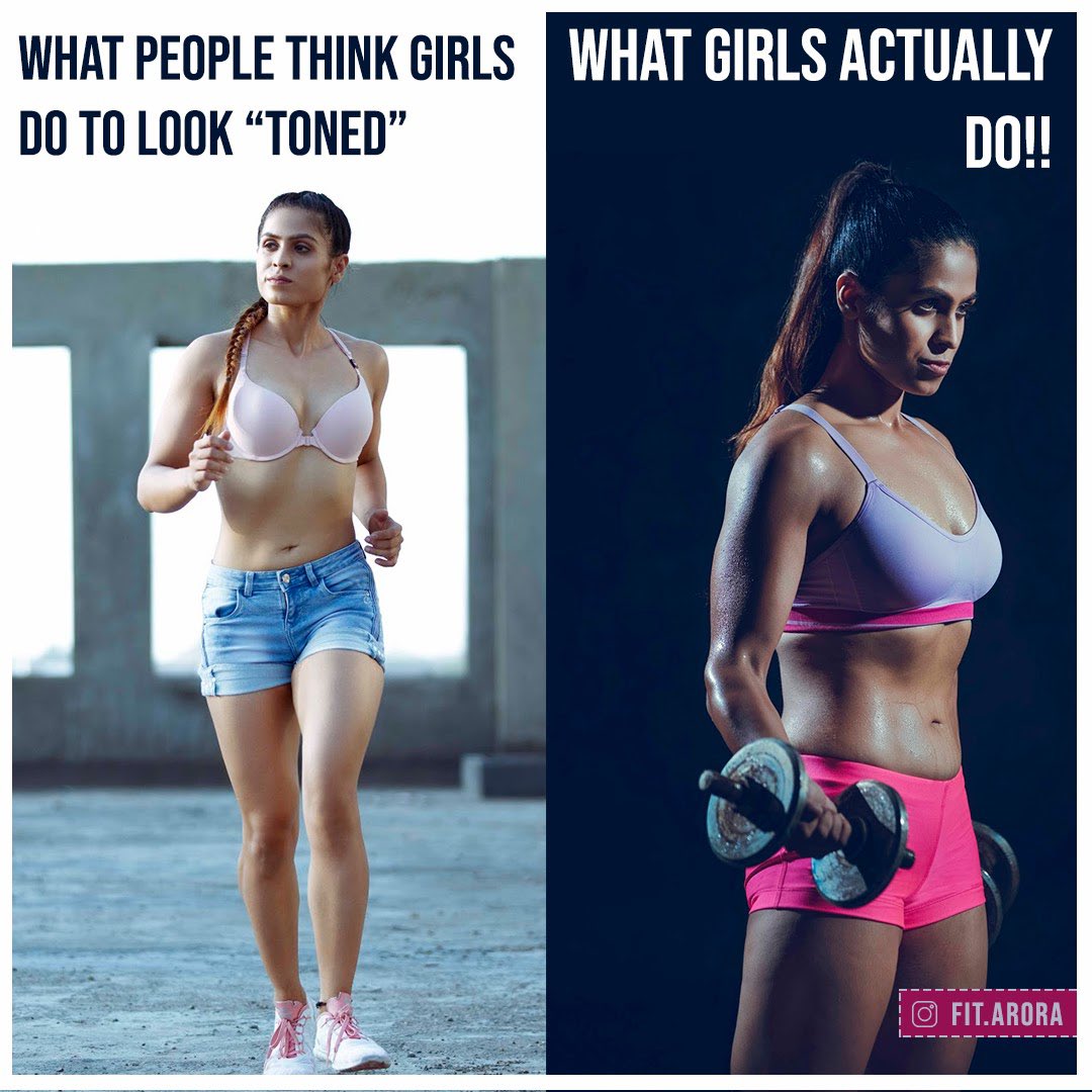 Cardio v/s Weights For Women! Who else can relate? 🤪 #fitness #gym #fit # workout #cardio #weighttraining #weighttrainingforwomen ##cardiovsweights  #girlswholift #girlswithmuscle #memes, image size:1080x1080