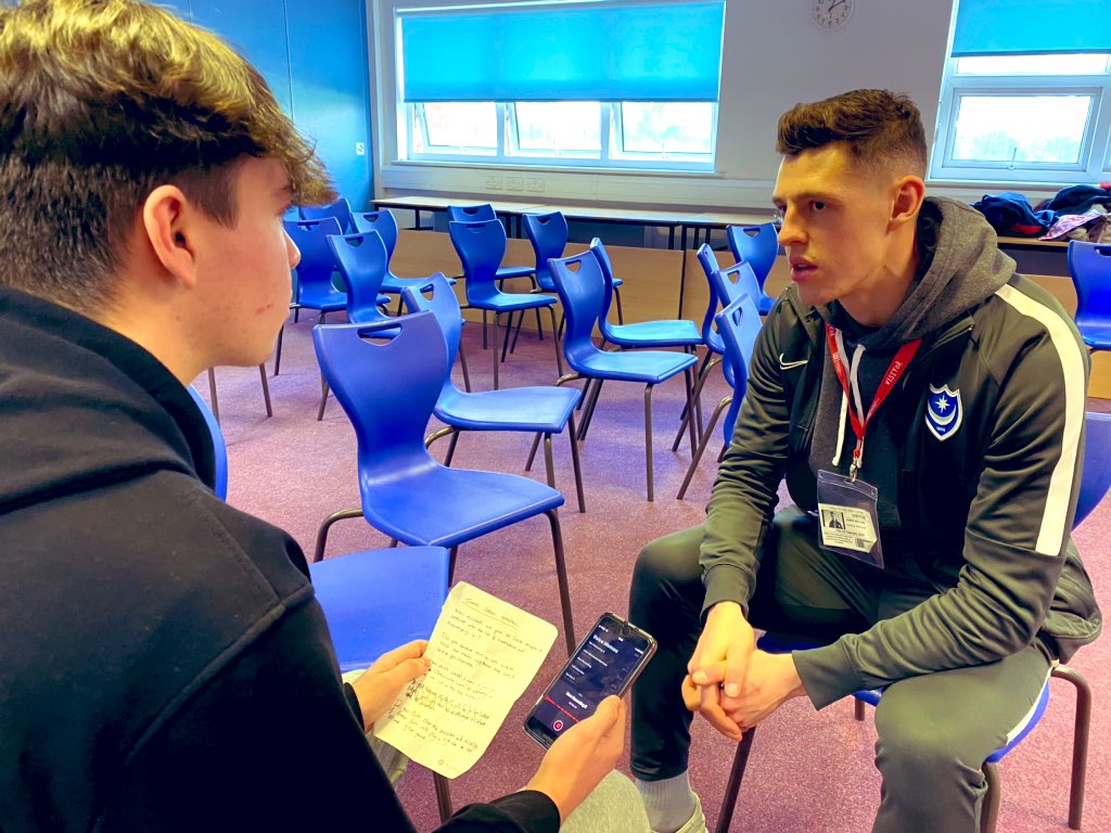 Great experience for our @Be_HSDC vocational journalism students interviewing @Pompey James Bolton today #progression @portsmouthuni #mediacareers