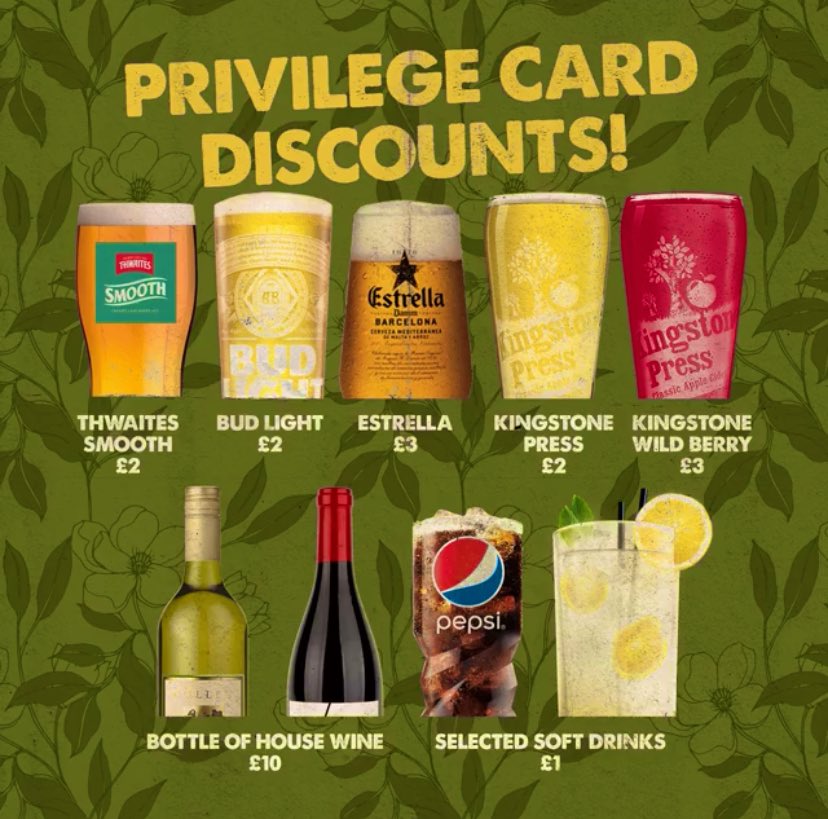 LISTEN UP POTTERS...🗣
You asked and we listened. Our very popular Privileged card scheme is back with a BANG! 🤯All you have to do is pop into site to pick one up and Monday through to Friday 12-7pm you can make the most of a wide selection of drink's at fantastic prices...