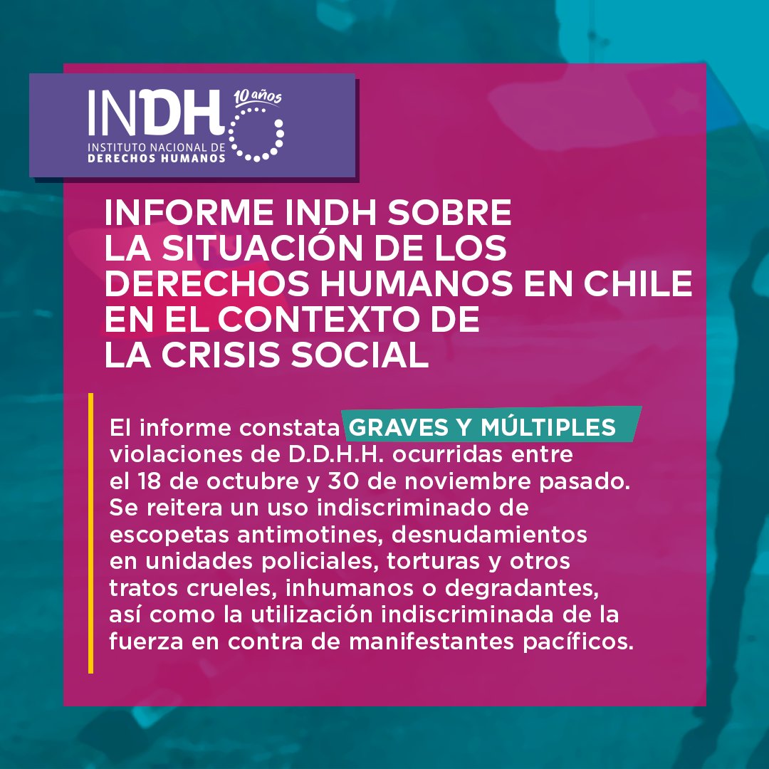 inddhh's tweet photo. ✅El debate público de los últimos días -siempre necesario en democracia-, ha relevado nuevamente la importancia del #InformeINDH 2019 en el contexto de la crisis social, documento que fue aprobado unánimemente por los consejeros del Instituto.

Acá recordamos algunos aspectos 👇 https://t.co/2qFPriKwNO