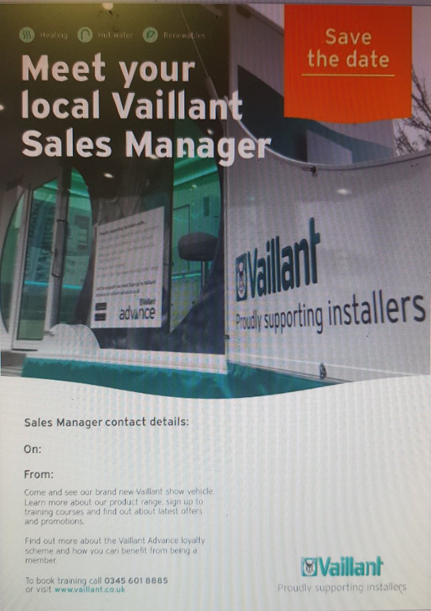 Pop in and see <a href="/MarkMLJ/">Mark Jephson</a>  from Vaillant on Wednesday 19th at NG73FT to talk about everything Vaillant and have a look around the show van. <a href="/vaillantuk/">Vaillant UK</a> #willbondswhereelse #heating #vaillant