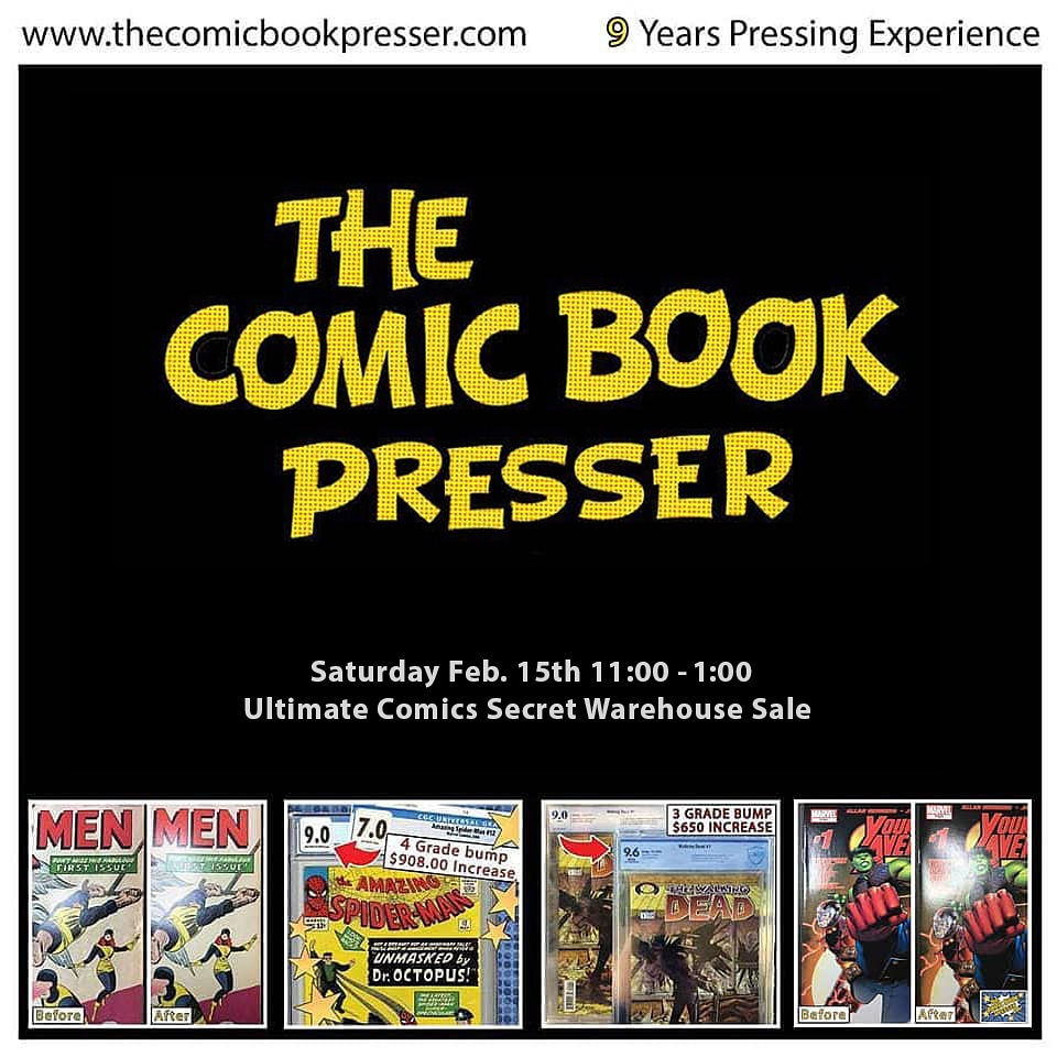 Come see me this Saturday Feb. 15th at the @UltimateComics Super Secret Warehouse Sale. I will be set up doing free prescreening and taking submissions from 11:00 -1:00.

3000 Bear Cat Way STE 116
Morrisville, NC 27560

#thecomicbookpresser #comicpressing #comicbookpressing #hulk