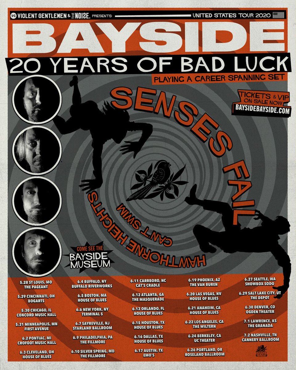 BaysideBand's tweet image. Retweet and tell us which #20YearsOfBadLuck show you’re coming out to and win a custom Bayside box, including:
- silver foil Bayside shirt
- Beanie
- hardcover journal
- keychain/bottle opener
- koozie
- stickers 
…and grab tickets/VIP to our tour at bayside.shofetti.com!