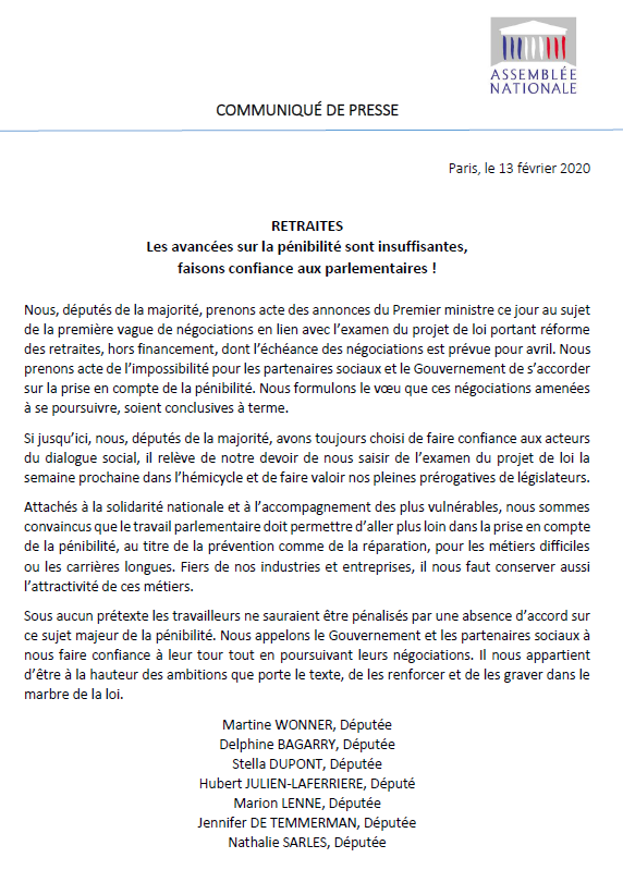 EPLibertes's tweet photo. 🔴Suite aux annonces d'@EPhilippePM concernant les négociations sur les #retraites, je déplore avec qqs collègues un accord insuffisant sur la #pénibilité. Il relève de notre devoir de nous saisir de l’examen du texte et de faire valoir nos pleines prérogatives de législateurs ! https://t.co/TPOn4hPCEd
