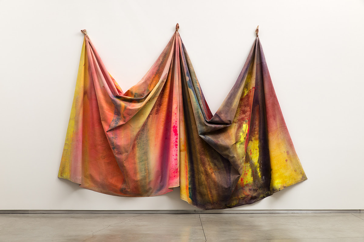 Works by American artist Sam Gilliam, 1960s-70s, whose pioneering draped 3D canvases blur the lines between painting and sculpture. In 1972 he became the first black artist to represent the US at the Venice Biennale.