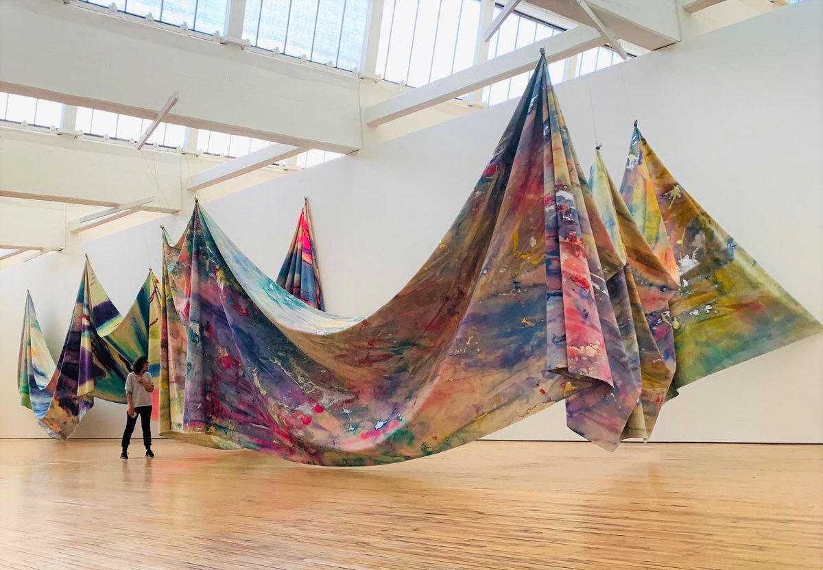 Works by American artist Sam Gilliam, 1960s-70s, whose pioneering draped 3D canvases blur the lines between painting and sculpture. In 1972 he became the first black artist to represent the US at the Venice Biennale.