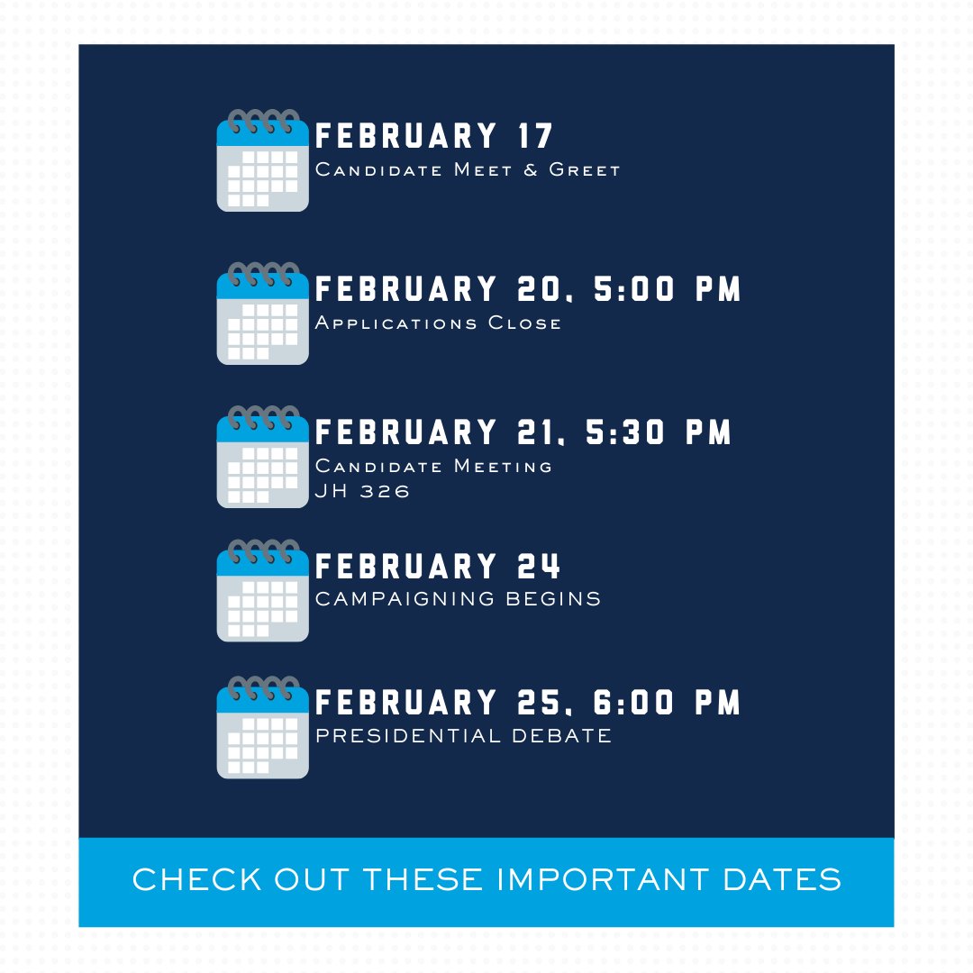 ButlerSGA's tweet image. 🔔 SGA President and Executive Vice President applications are NOW OPEN! Visit Butler Engage to apply by Thursday, February 20th. Election day is Tuesday, March 3rd!