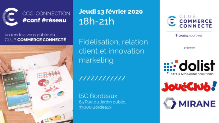 👩🏻‍💻💡[CONFÉRENCE] 
Enrichir mon expertise sur la fidélisation, relation client et innovation marketing, c’est ce soir grâce au rendez-vous du <a href="/ClubComConnecte/">ClubCommerceConnecté</a> à l’@ISG_Bordeaux !

➡️ #InsideDigitalRevolution #Innovation #Marketing #Fidelisation #conf