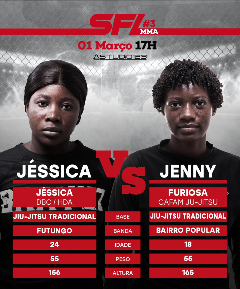 sfl_supremus's tweet photo. No dia 1 de Março teremos uma luta que vai mudar para sempre a história do MMA em Angola. Pela primeira vez teremos uma luta feminina de MMA em solo angolano. 

Jéssica e Jenny prometem brindar aos presentes com uma boa luta, e mostrar que lugar de mulher, é onde ela quiser https://t.co/haEXvA933t