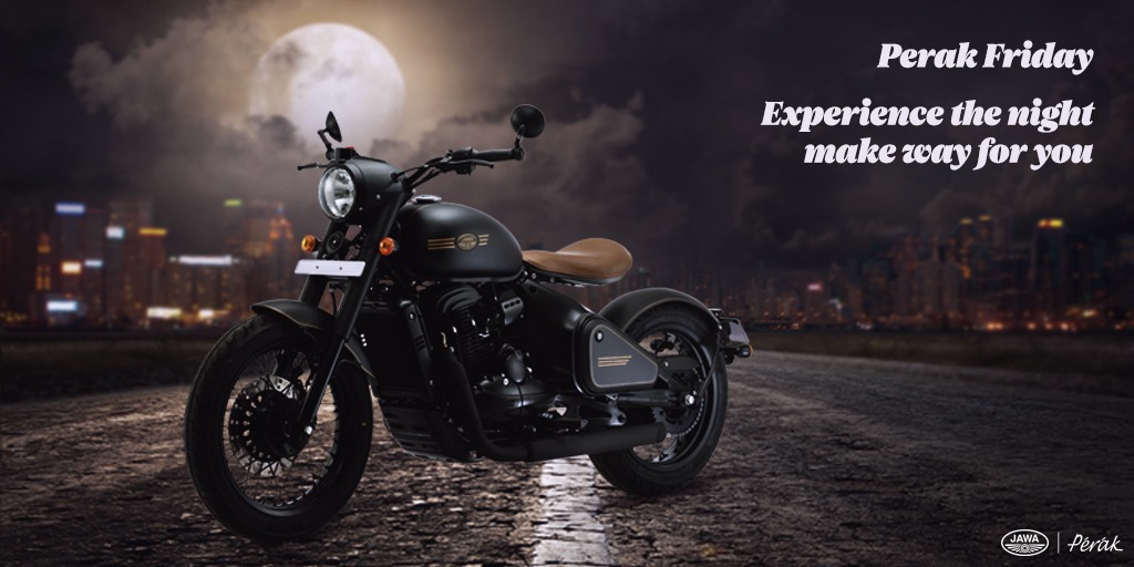 jawamotorcycles's tweet photo. It’s time for another #PerakFriday night ride! Join a Valentine’s Day ride tomorrow, 14th Feb in: Bangalore, Pune, Mumbai, Chennai, Hyderabad, Kolkata, Kochi, Surat & Chandigarh, with the Peraks leading. Visit your dealership or call 1800-210-4200 & sign up to #RidetheDark! https://t.co/B8jBscRMtq