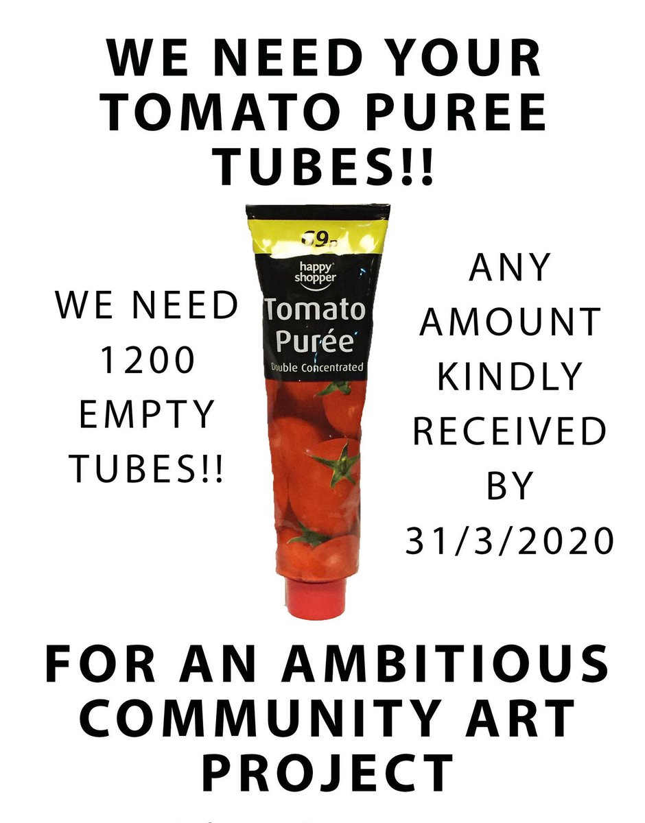 DomCotter's tweet photo. Do you have spare “Tomato Puree Tubes “ for a great cause ? If so @RobertsSoozy wants to get hold of them for the “Golden Den” which is benefitting the community in #Gloucestershire thanks to @gloslibs who are collecting them https://t.co/p5MOHYVZoZ