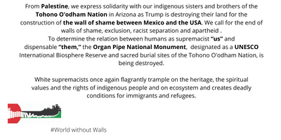 stopthewall's tweet photo. From Mexico to Palestine, walls of shame, exclusion, discrimination and exploitation must fall!
#WorldwithoutWalls
#SaveOrganPipe https://t.co/MHvbz2VNV4