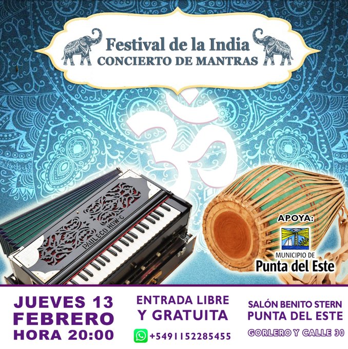 puntamunicipio's tweet photo. HOY jueves 13 de febrero a las 20hs los invitamos al Festival de la India: concierto de mantras con entrada libre y gratuita en Espacio Gorlero. #VeranoEnPunta https://t.co/uZMvV0imvF