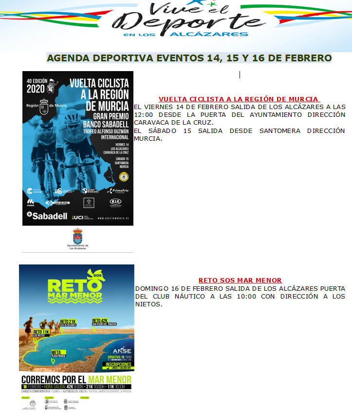 Agenda deportiva fin de semana 14, 15 y 16 de febrero. #deportes #vivelo