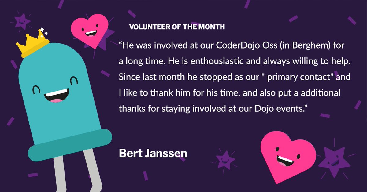 CoderDojo's tweet image. We’ve received some lovely Volunteer of the Month nominations from you over the past few weeks! 💕
Nominate someone between now and #ValentinesDay and we’ll send stickers to your Dojo! 😍
coderdojo.com/2020/01/10/lau…
#CoderDojoVolunteer #ThursdayThoughts