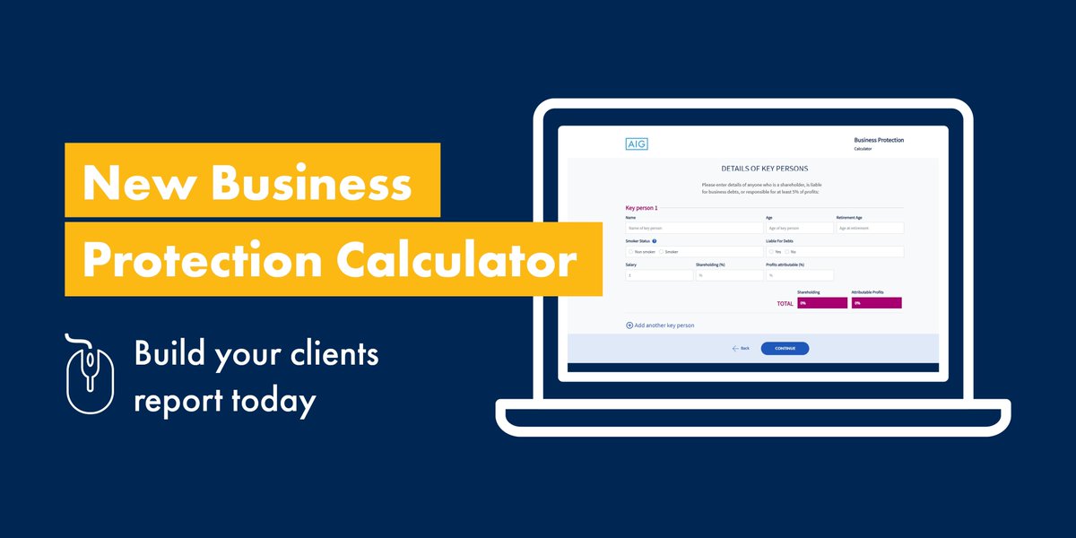 Pask_Sam's tweet photo. At @AIGLifeUK we are striving to take the complication out of Business Protection with our fantastic new calculator and report generator.
Take al look: https://t.co/vhWZY5Dd8K
#Protectionmadesimple https://t.co/uArOKfkJYM