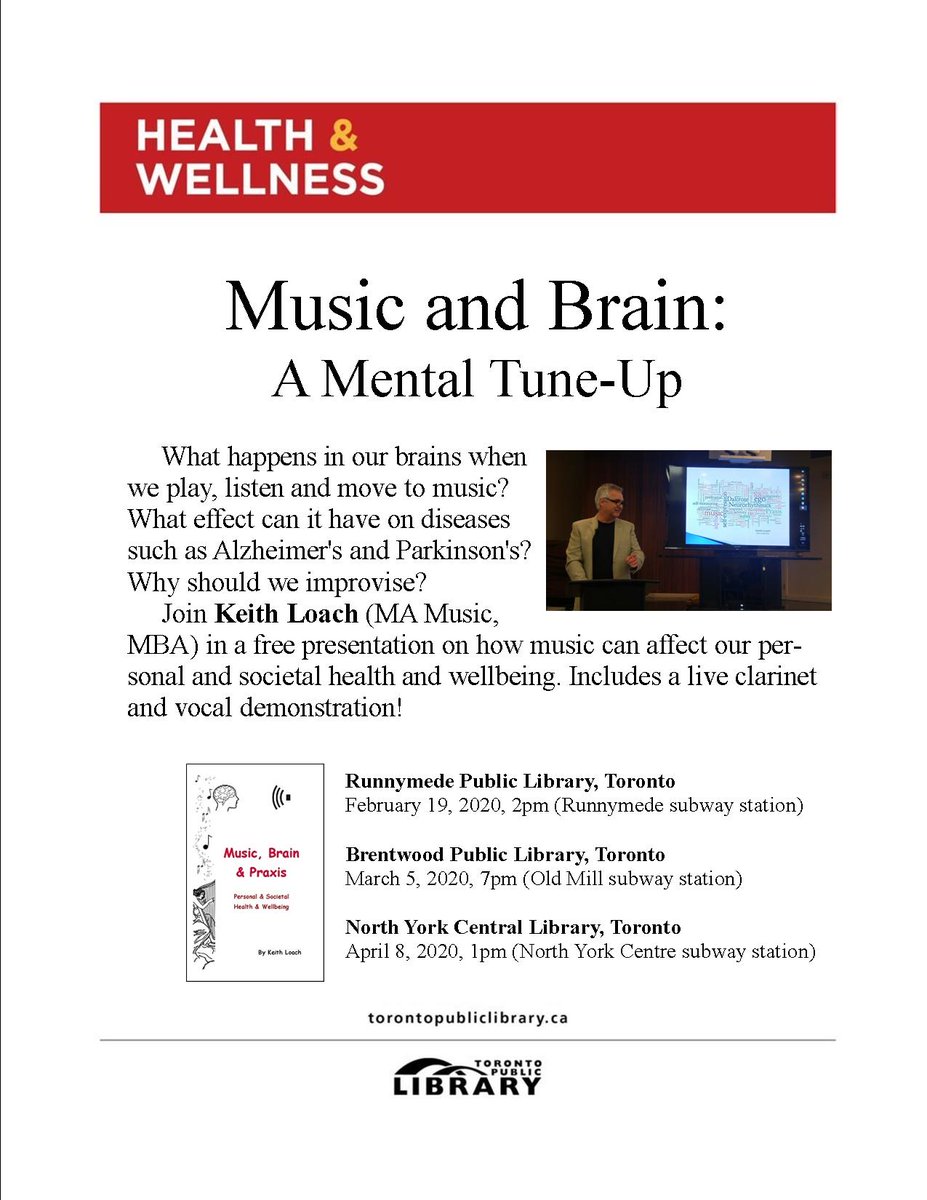 Music and Brain new Toronto library lectures! Join me for a discussion on how music can affect our health and wellbeing.
Runnymede Library - Feb 19, 2pm
Brentwood Library - Mar 5, 7pm
North York Central Library - Apr 8, 1pm
Hope to see you there!
bitstudio.ca
#music