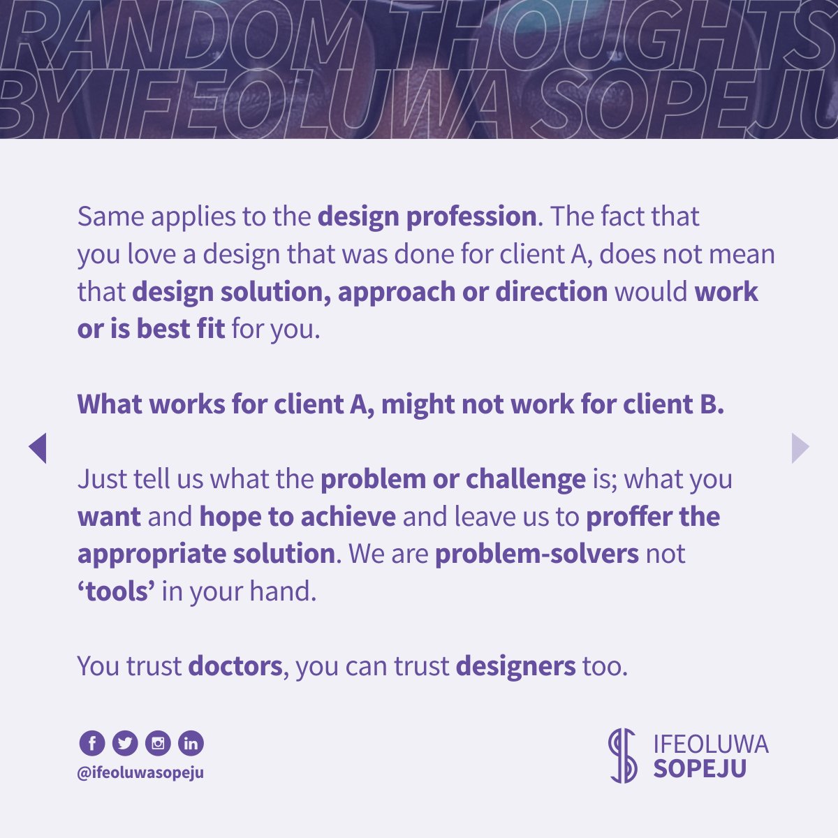 ifeoluwa_sopeju's tweet image. #prospectiveclients #designsolution #designdirection #designapproach #designdiagnosis #designailments #designmedications #designprescriptions #problemsolvers #problemsolving #trustdoctors #trustdesigners