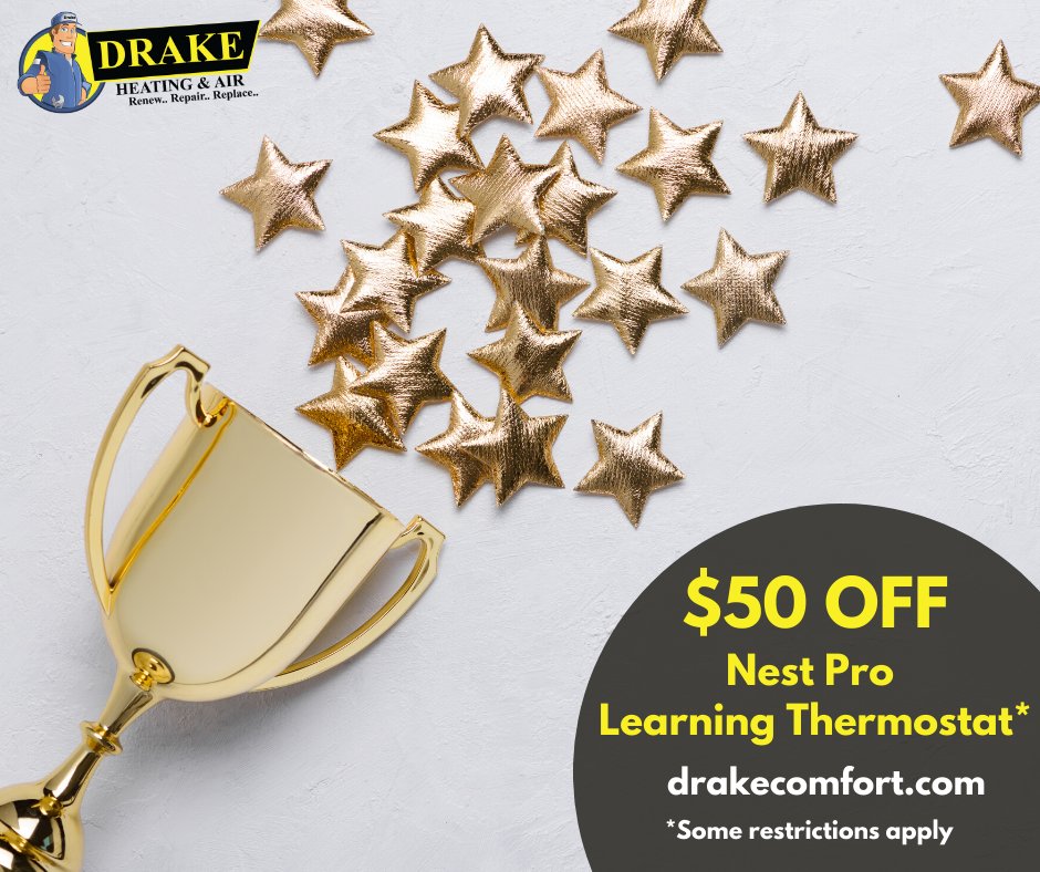 DrakeHeatAir's tweet photo. The Nest Learning Thermostat controls the comfort of your home from anywhere! Save with this special offer from Drake Heating &amp; Air.
https://t.co/XzPl0hbNQi https://t.co/mCyPl2CofR
