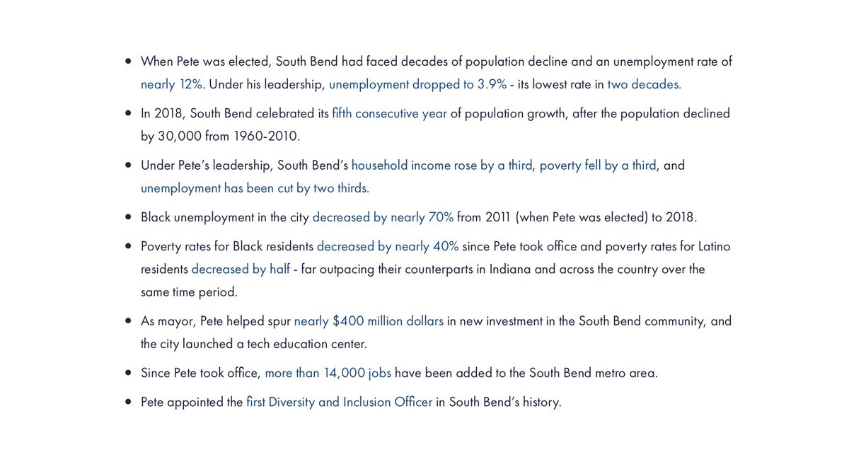 This needs to be disseminated widely! <a href="/PeteButtigieg/">Pete Buttigieg</a> and his real record in South Bend.  Here are the highlights from an outstanding new resource. 
peteforamerica.com/the-record/sou…