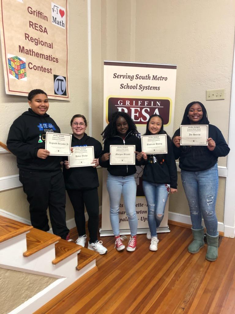 EagleStem's tweet photo. Please join us in congratulating our math team who competed against 29 other schools and brought home a third place win in our division. Morgan, Baotram, Haley, Koi and Reginald did an outstanding job!! #EagleNation #FlatRockForward #fcboeSTEAM @FRMSEagles https://t.co/aIEKTuqS0K