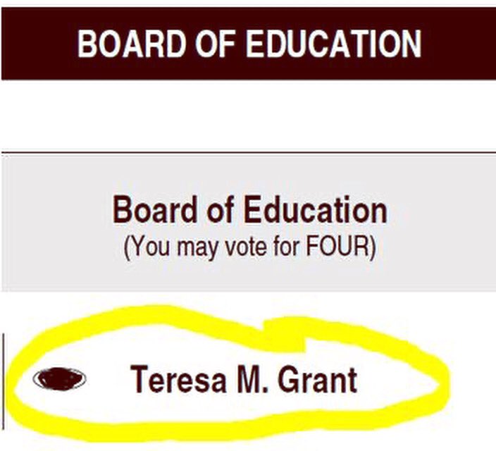 Early voting starts today. You can find my name, 12th from the top, 5th from the bottom. I humbly ask you to vote Teresa Grant Board of Education for one more term.