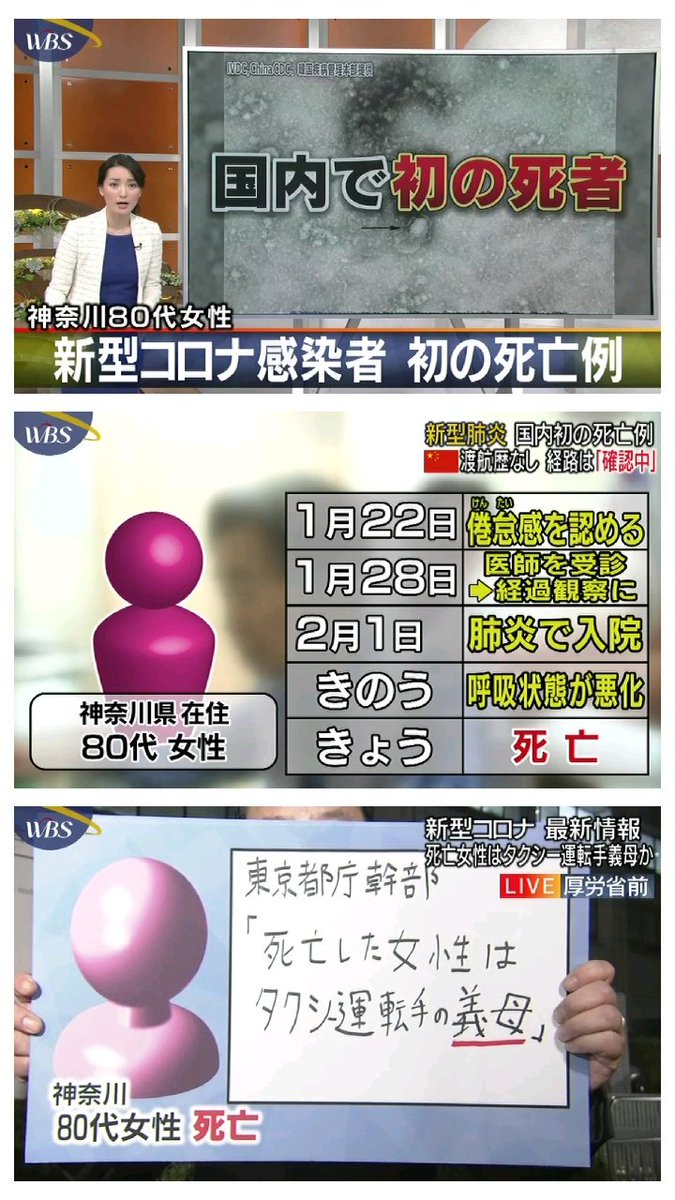 わび さび 国内初の死者 80代女性 神奈川 11日後に入院 約2週間で死亡か タクシー運転手の義母らしい 年 令和2年 2月 ゾロ目だったのに Wbs 新型コロナウイルス 新型肺炎 Covid19 Covid 19 令和2年2月 13日に死者 T Co