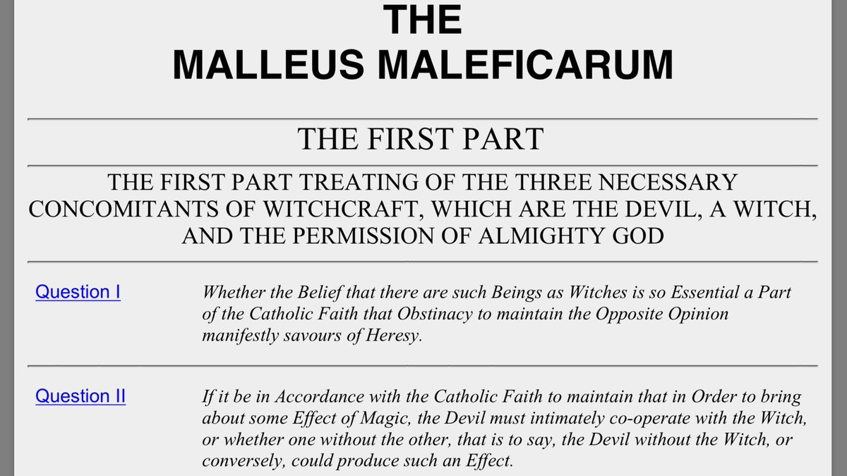 The Malleus Maleficarum (The Witch Hammer), from 1486.It served as a guidebook for Inquisitors during the Inquisition, and was designed to aid them in the identification, prosecution, and dispatching of Witches, nearly all of the accused were women. http://www.malleusmaleficarum.org/downloads/MalleusAcrobat.pdf