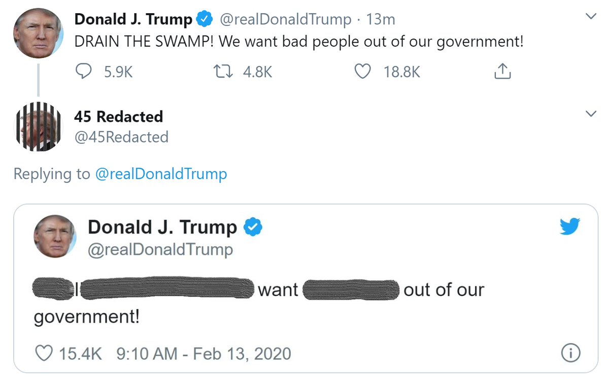 45Redacted's tweet image. #IMPOTUS #ThursdayThoughts #ImpeachedForLife #ToiletTrump #LaughingStock #Pelosi #MoscowMitch #StableGenius #Resign #Impeach #Corrupt #Contempt #BlueWave #Resist #Resistance #TheResistance #Indivisible #ImpeachTrump #FBR #Redacted #Politics #Humor #Funny #Satire #Parody #News