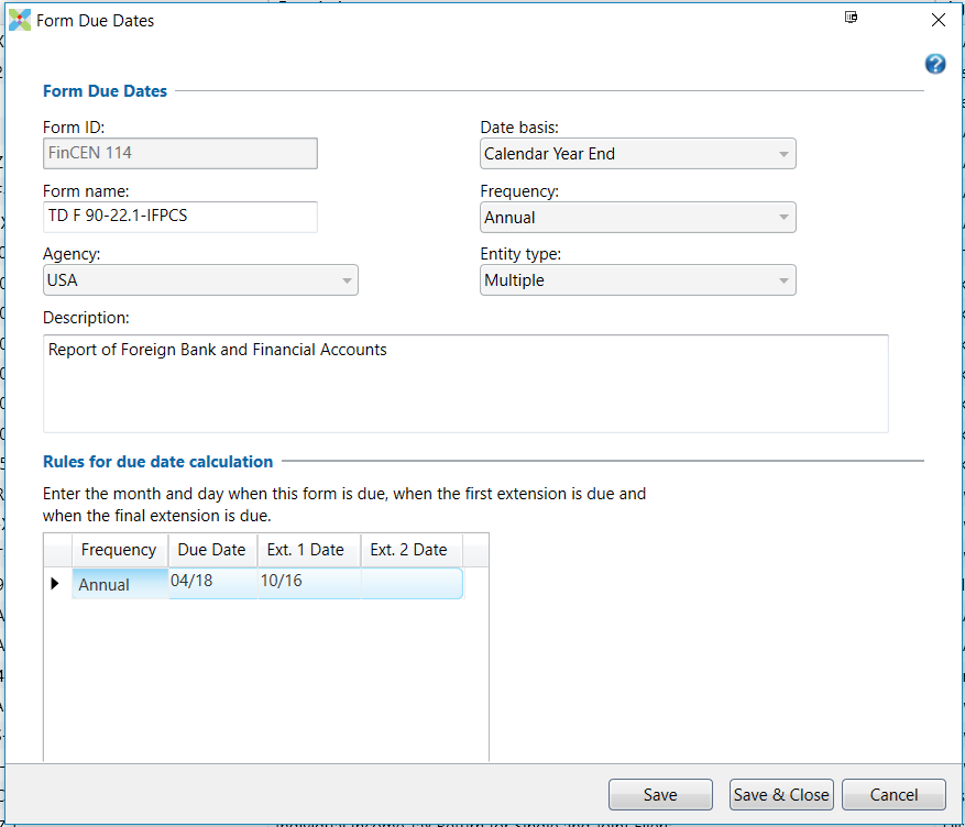 cbriancpa's tweet image. Has anyone else noticed the #CCH #Workstream has an incorrect date in the their forms for the FinCEN 114? It's showing April 18 and extension until Oct 16. Those are the dates for 2016 returns filed in 2017. 
Am I missing something? @WKTAAUS