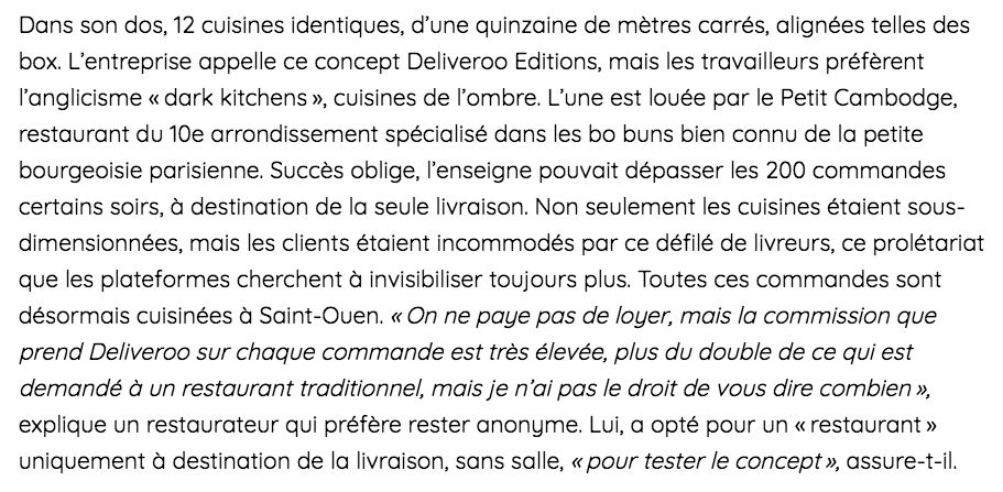 oliviertesquet's tweet photo. Quand vous commandez un bo bun du Petit Cambodge sur Deliveroo, sachez que les livreurs n'ont pas le monopole du précariat invisibilisé : l'entreprise loue des "dark kitchens" à certains restaurants, qui préparent les repas dans un hangar de Saint-Ouen.

https://t.co/uCM4HEMn4J https://t.co/qxLeCARBvS