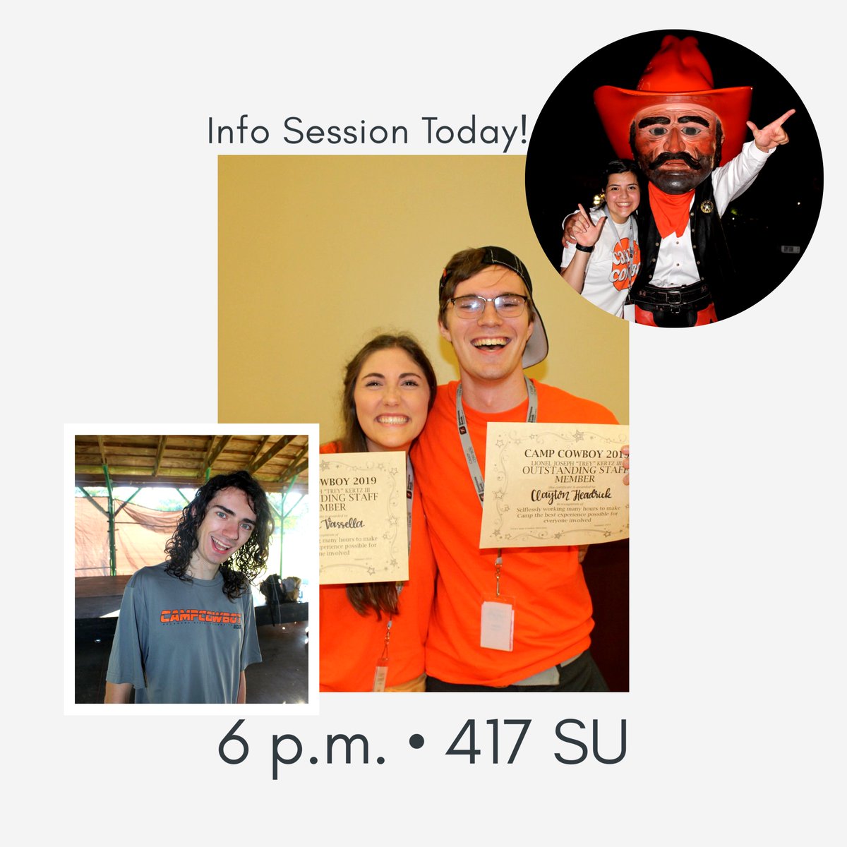 HEY! 🌟
If you’re still interested in staff, applications are still out! They will close February 21.
ALSO! 🌟
Info Session will be TONIGHT! Make sure to come out tonight and learn more about #CampCowboy2020