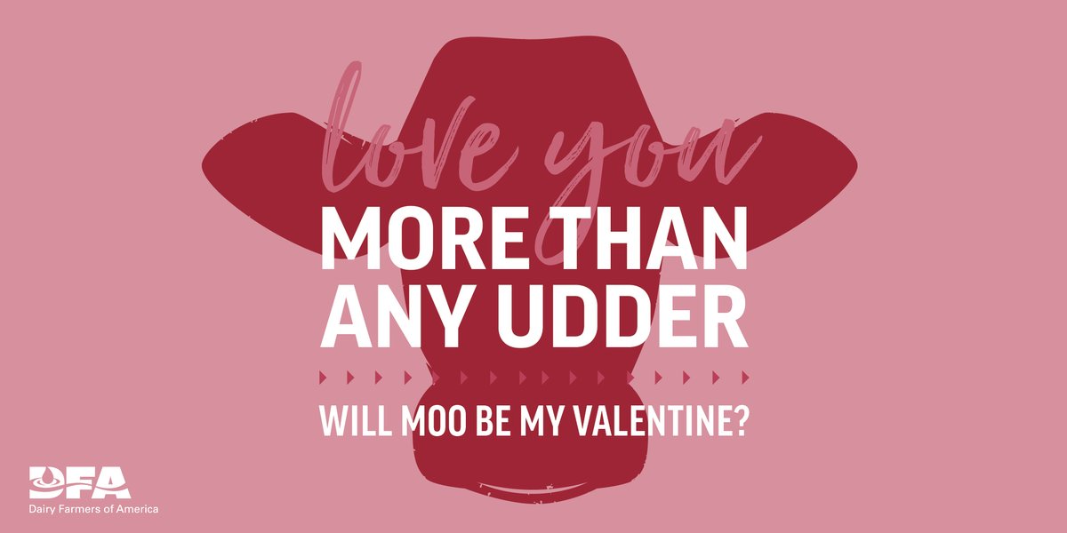 dfamilk's tweet photo. It's no accident that Valentine's Day is in #Febudairy.

Tell someone in your life how much they mean to you with our sharable cards! We bet they'll think you are one punny Valentine.

What other dairy-inspired #ValentinesDay puns have you herd? ...see what we did there? https://t.co/eaRxUz0i0m