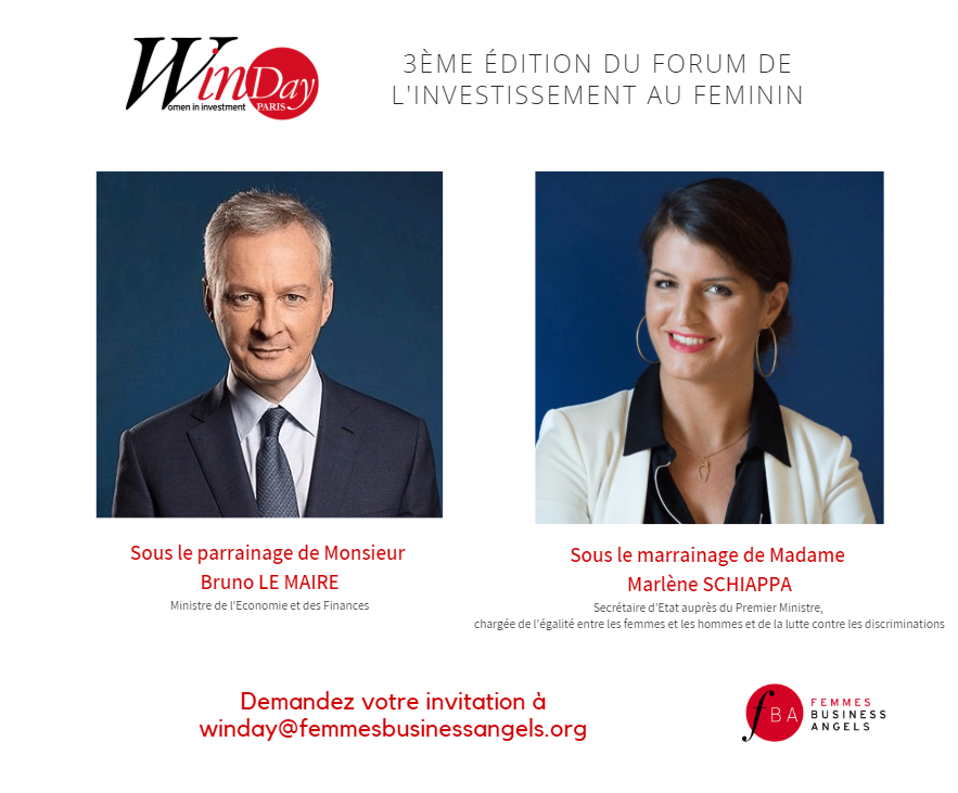 [J-19] Winday, le forum de l'investissement au féminin est parrainé par <a href="/BrunoLeMaire/">Bruno Le Maire</a>, Ministre de l'Economie et des Finances et <a href="/MarleneSchiappa/">🇫🇷 MarleneSchiappa</a>, Secrétaire d'Etat chargée de l'Egalité F/H et de la lutte contre les discriminations #Winday2020 <a href="/LeCercleWealth/">BNP Paribas Banque Privée</a> <a href="/Challenges/">Challenges</a>