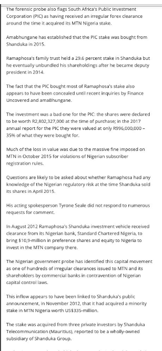 Th PIC took a R1.8 bn hit aftr it secretly bought President Cyril Ramaphosa's MTN Nigeria stake*PIC paid R2.8bn yt th value ws R996Mn *Is PIC a piggy bank fr CR &  #ANCstalwarts? #WakeUpBlackChild #StateCaptureInquiry  #SONA2020