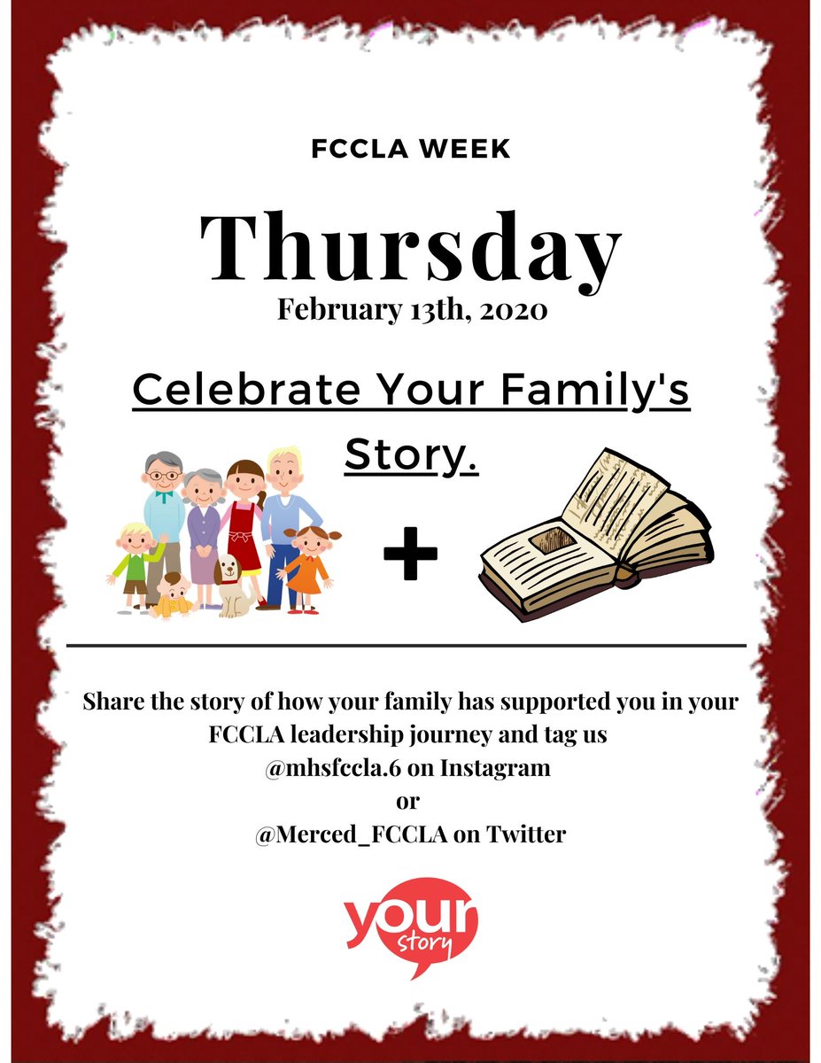 ~FCCLA WEEK~
Thrusday: Celebrate Your Family's Story.
#fcclaweek #yourstory