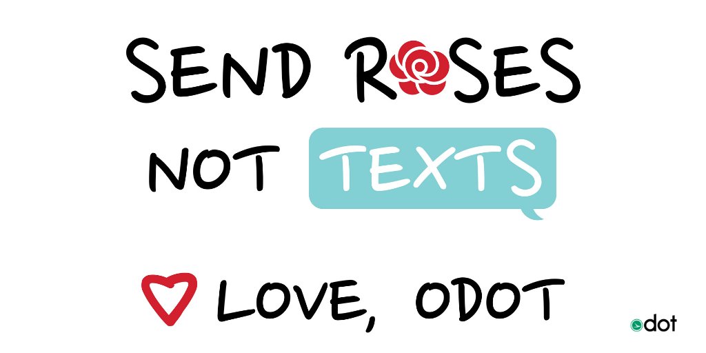 ODOT_Statewide's tweet photo. We are sending our Valentine out to all motorists on #OH roads. We want everyone to make it home safe with their loved ones, so please drop the distractions while behind the wheel. We will be running this Valentine on our digital message boards across Ohio. #SendRosesNotTexts https://t.co/vNzveeZBbl