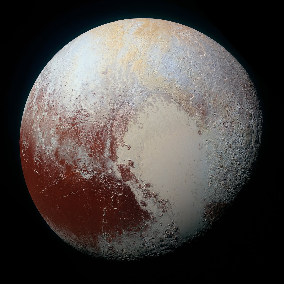 astrocampva's tweet photo. Discovered 90 years ago, (Feb 18, 1930), we had no idea Pluto would look like this, let alone that we would take a space probe called New Horizons to get this close! 
📸: NASA 
#astrocamp #pluto #newhorizons https://t.co/S8NzWzOqQu