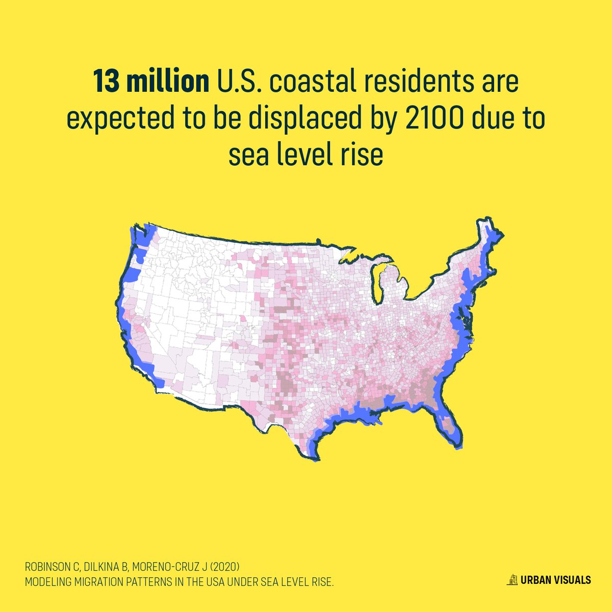 13 million people are expected to be displaced in the US due to sea level rise. What are the effects of this climate-driven displacements? citylab.com/environment/20… By <a href="/linpoonsays/">Linda Poon 🦝</a> <a href="/CityLab/">Bloomberg CityLab</a> #ClimateAction  #UrbanResilience