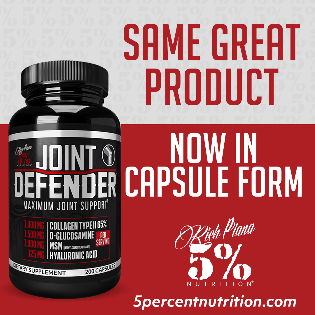 5PercentNutri's tweet photo. You asked…we listened. 👂
━
The NEW Joint Defender capsules are NOW AVAILABLE on our website. https://t.co/NP373rmjxQ
━
#RichPiana #5PercentNutrition #1DayYouMay #LoveItKillIt #WhateverItTakes #5Percenter #5PercentNation #5PercentFamily https://t.co/C7EyCcsi3Z