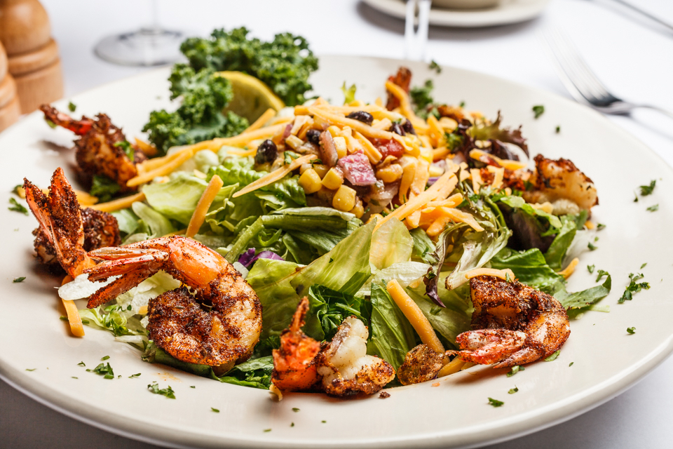 Our Blackened Shrimp Salad is both delicious and a great source for your veggies! #goodandgoodforyou #drusillaseafood #shrimp #BatonRouge