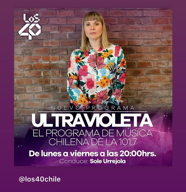 Hoy despega “Cadenas” en #Ultravioleta de <a href="/40chileoficial/">LOS40 Chile</a> con Sole Urrejola! A las 20 hrs por el 101.7 en Santiago y la señal online #MúsicaChilena #RockChileno