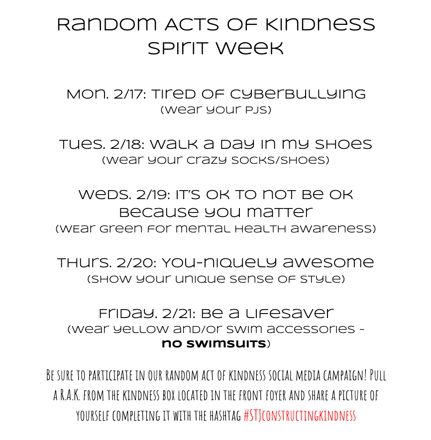 Help us celebrate Random Acts of Kindness Week 2/17-2/21!