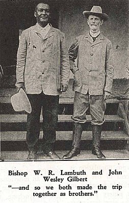 John Wesley Gilbert on the left & Bishop W. R. Lamuth in the Belgian Congo as missionaries. 