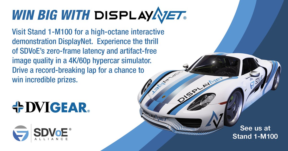 Don't miss the <a href="/DisplayNetAV/">DisplayNet</a> Hypercar Simulator! Come by <a href="/DVIGear/">DVIGear</a> stand 1-M100 to see the best #SDVoE tech in action!