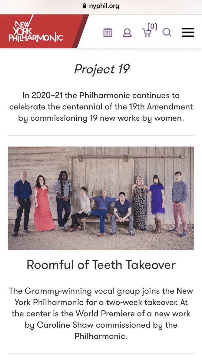 It’s true! In early 2021, <a href="/roomfulofteeth/">roomful of teeth</a> will “take over” the <a href="/nyphil/">New York Philharmonic</a> for two weeks! 
Four premiere performances of Caroline Shaw’s new commissioned piece for Teeth+Phil AND 5 other local performances. 
We. Are. Psyched.