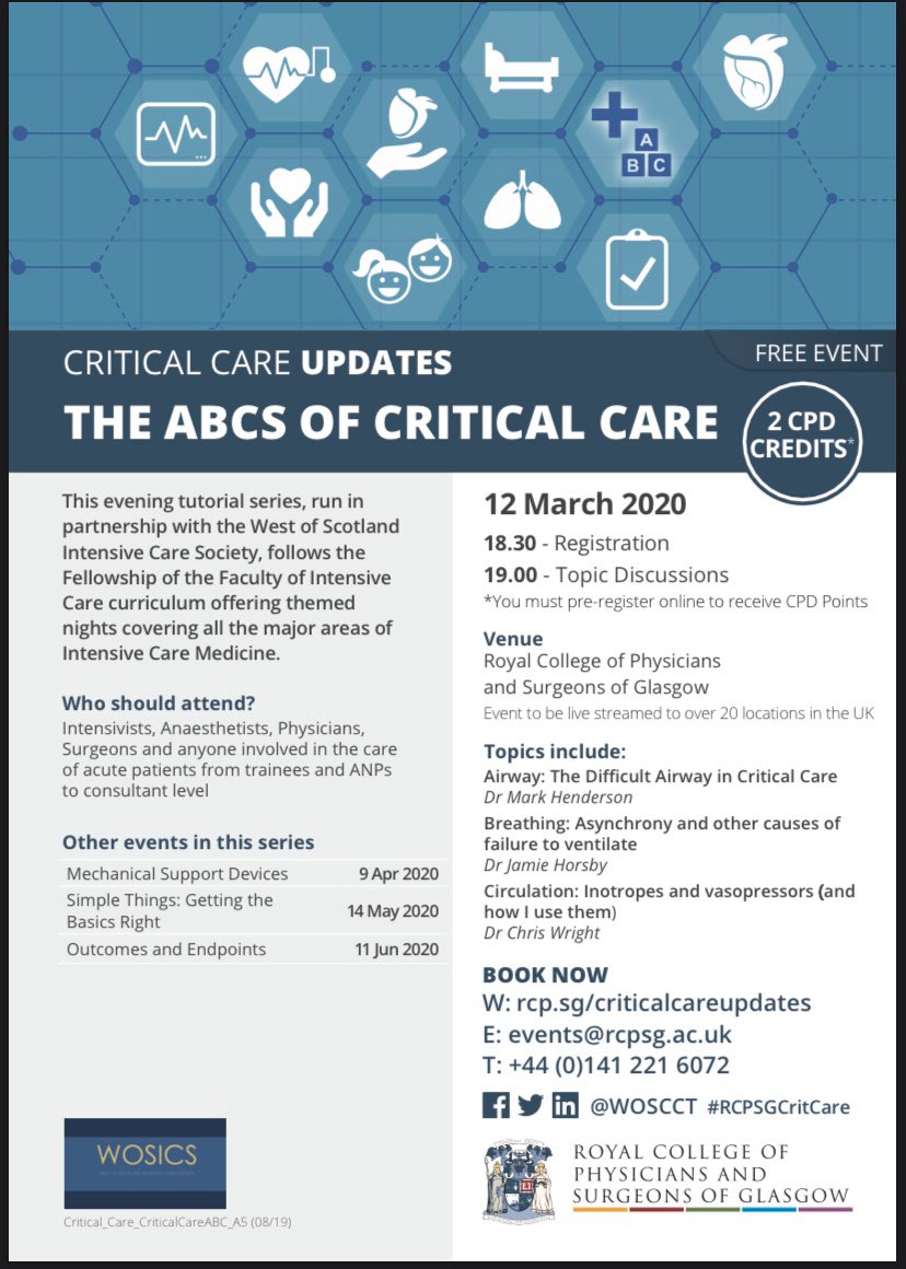 A huge thank you to our 3 great speakers this evening. 
We’re back on 12/03/2020 <a href="/rcpsglasgow/">Royal College of Physicians & Surgeons of Glasgow</a> keeping it simple with the ABCs of critical care. Talks are on difficult airways, bronchoscopy and vasopressors.
Join us then. Same Bat Time. Same Bat Channel.